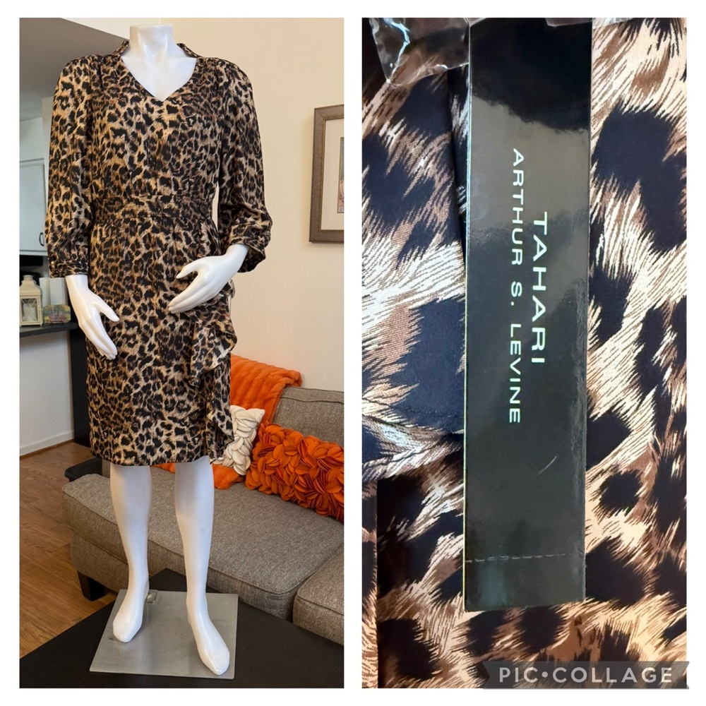 ❣️🆕 TAHARI ASL Jamari Brown Animal Print Dress❣️